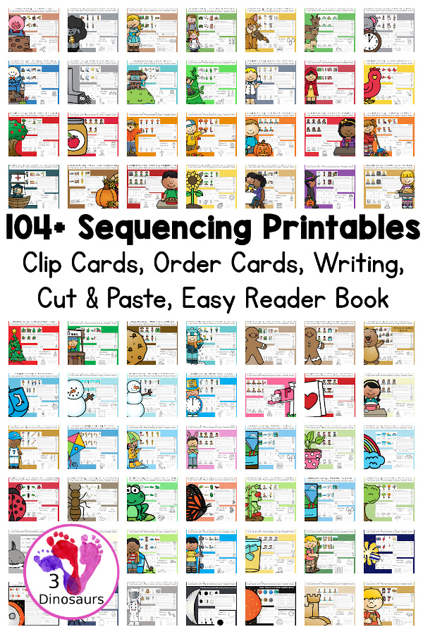 104+ Sequencing Printables For Kids - with telling and retelling stories in four parts. You have life cycles, how to, history, stories, and more - 3Dinosaurs.com