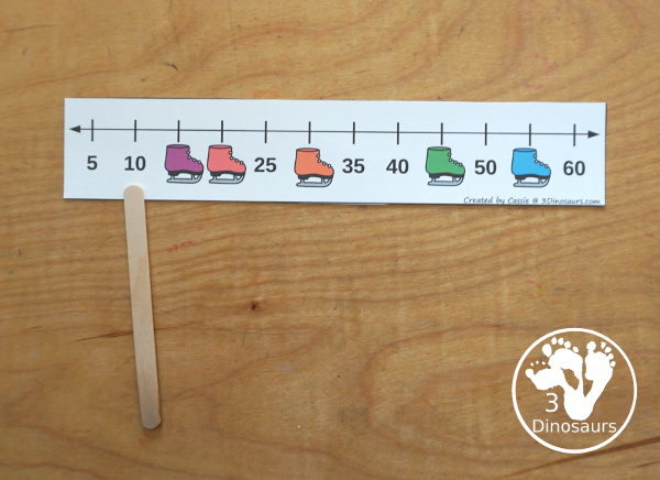 Free Ice Skate Skip Counting Strips Printables: 2, 5, and 10 - a fun skip counting printable working on skip counting for 2, 5, and 10. You have skip counting number line strips with skates covering the numbers. You have a recording sheet for the set.- 3Dinosaurs.com