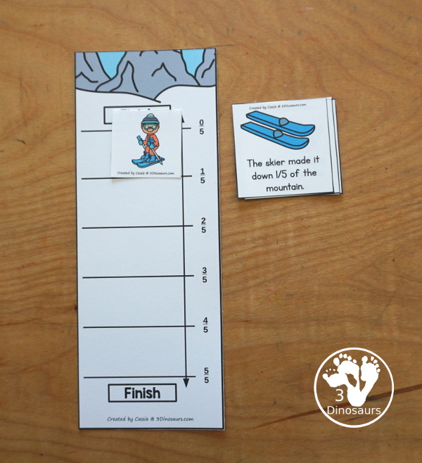 Free Skiing Vertical Fraction Number Lines Printable - you have fraction number lines for 2, 3, 4, 5, 6, 8, & 10 with matching fraction cards for skiing with skiers. A fun way to work on fractions and comparing fractions as kids ski down the hill. 3Dinosaurs.com