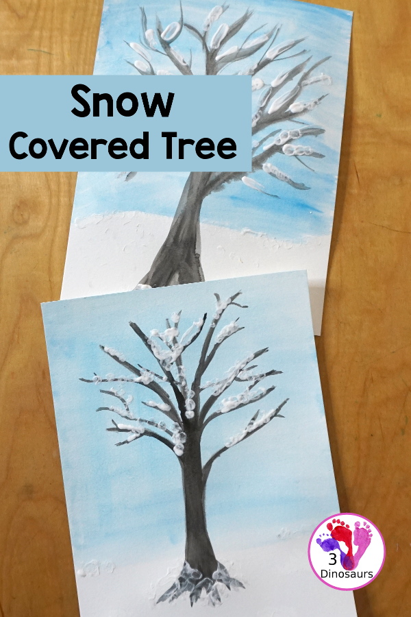 Winter Tree Painting Craft For Kids a fun mixed watercolor and q-tip painting winter tree for kids. A fun winter painting idea for kids that can do at different levels. - 3Dinosaurs.com