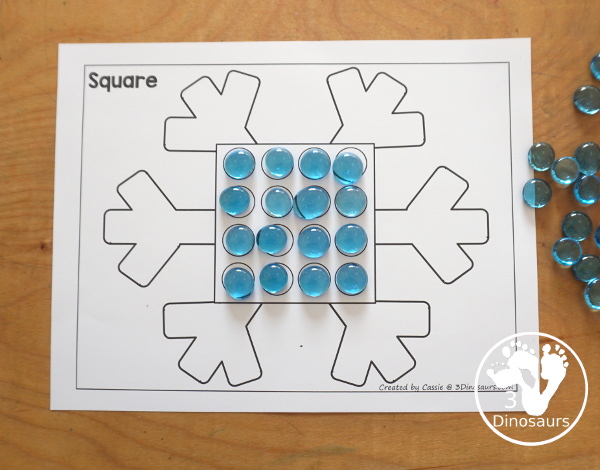 Free Snowflake Dot Marker Printable - fun dot marker shapes with a snowflake theme. You have dot shape outline and dot marker shape fill in for the shape dot marker printables and all fun with a snowflake theme for kids.  - 3Dinosaurs.com