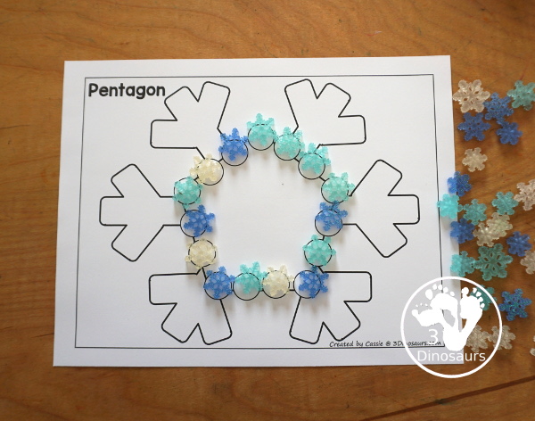 Free Snowflake Dot Marker Printable - fun dot marker shapes with a snowflake theme. You have dot shape outline and dot marker shape fill in for the shape dot marker printables and all fun with a snowflake theme for kids.  - 3Dinosaurs.com