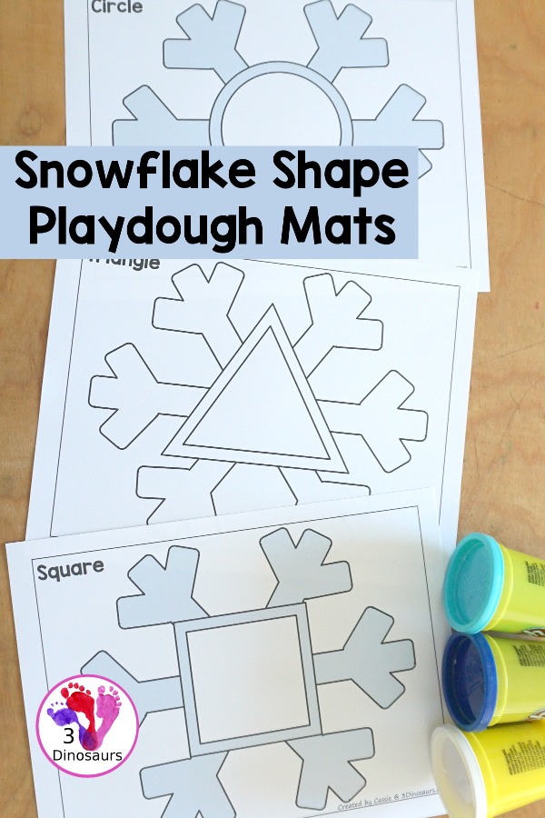 Free Snowflake Shape Playdough Mat Printables - 12 shape playdough mats that work great for a winter shape printable for kids. You have a color version and a black and white version. 3Dinosaurs.com
