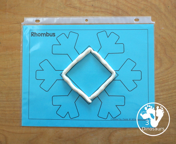 Free Snowflake Shape Playdough Mat Printables - 12 shape playdough mats that work great for a winter shape printable for kids. You have a color version and a black and white version. 3Dinosaurs.com