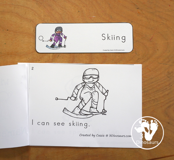 Free Winter Sports Bookmark Printables - 9 fun winter sports for kids to have for the winter sports bookmarks. A picture of the sport and the sport word on the bookmark. 3Dinosaurs.com