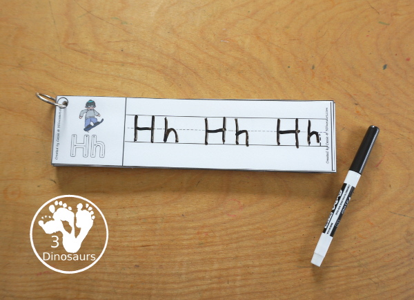 Free Winter Sports ABC Tracing Strips - with uppercase and lowercase together. You have fun kids with a Winter Sports- plus you can see an example of how to trace the letters - 3Dinosaurs.com