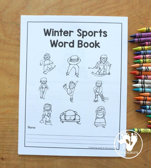 Free Winter Sports Words Book has 9 different winter sports with coloring the pictures, reading the words, tracing the words and writing the words. Plus a simple winter sports cover page. - 3Dinosaurs.com