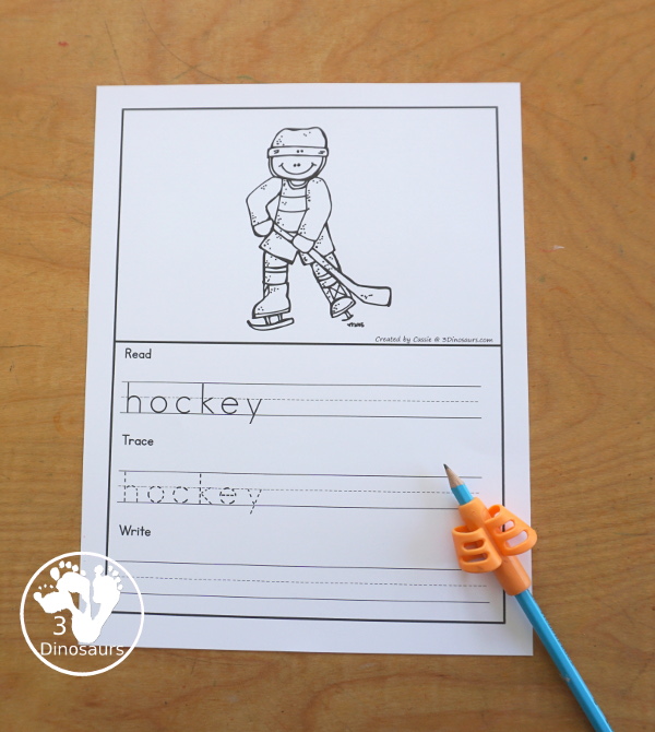 Free Winter Sports Words Book has 9 different winter sports with coloring the pictures, reading the words, tracing the words and writing the words. Plus a simple winter sports cover page. - 3Dinosaurs.com