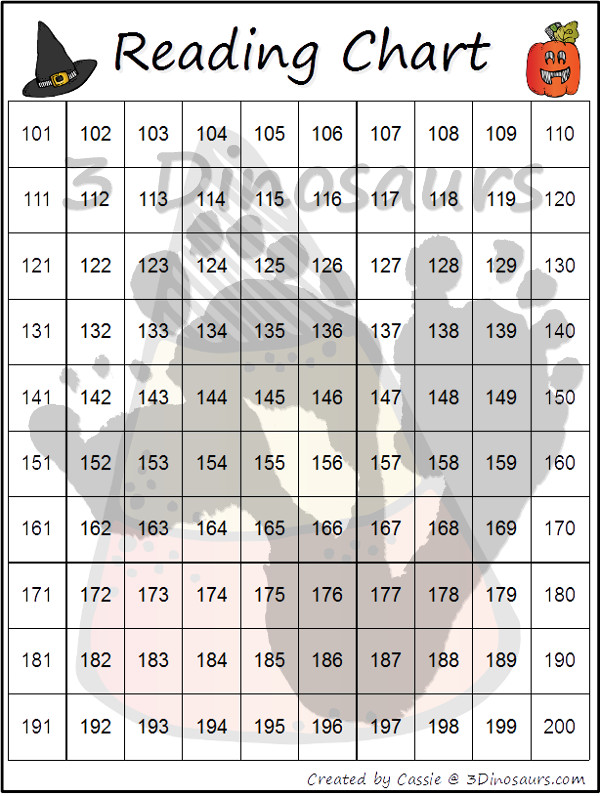 Free Halloween Themed Reading Charts - 3Dinosaurs.com