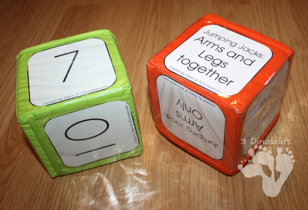 Gross Motor Fun: Jumping Jacks Dice with free printable - 3Dinosaurs.com