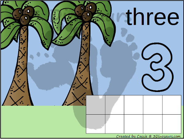 Free Dinosaur Themed Counting Mats: Number 1 to 10 - Each dinosaur counting mat has a playdough number, counting mat area and a ten frame to build the number. - 3Dinosaurs.com