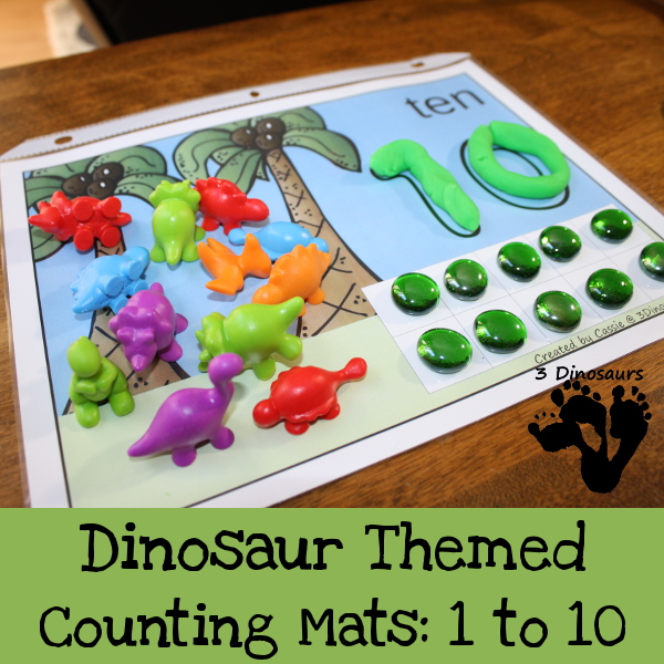 Free Dinosaur Themed Counting Mats: Number 1 to 10 - 3Dinosaurs.com