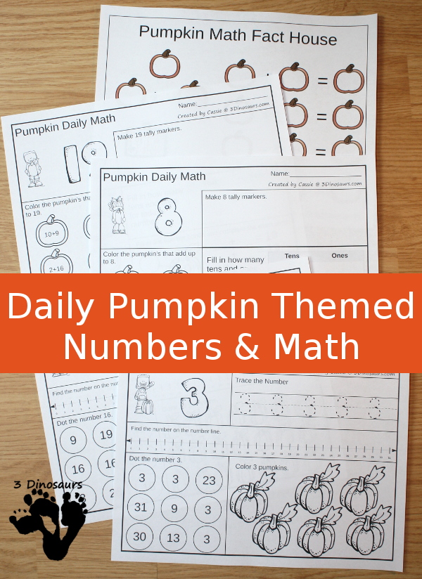Pumpkin Daily Number & Math Sets - $ no prep printable - 31 pages for each set plus extras - 3Dinosaurs.com