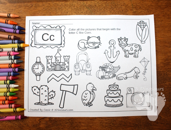FREE No Prep ABC Find & Color for Thanksgiving Fun: C, H, M, P and T - 3Dinosaurs.com