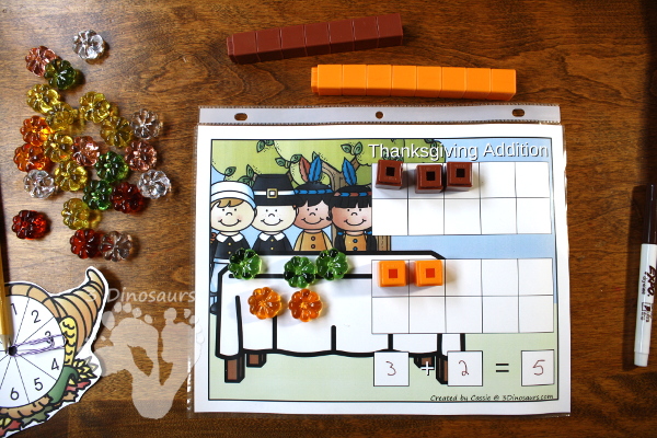 Free Thanksgiving Themed Addition & Subtraction Mats: adding or subtracting using numbers 1 to 10 - 3Dinosaurs.com