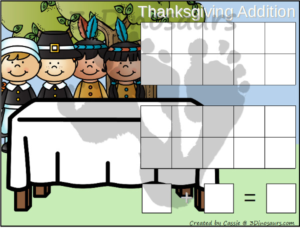 Free Thanksgiving Themed Addition & Subtraction Mats: adding or subtracting using numbers 1 to 10 - 3Dinosaurs.com
