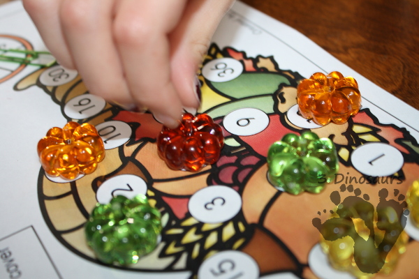 FREE Spin & Cover Thanksgiving Math - no prep counting, addition and multiplication - 3Dinosaurs.com