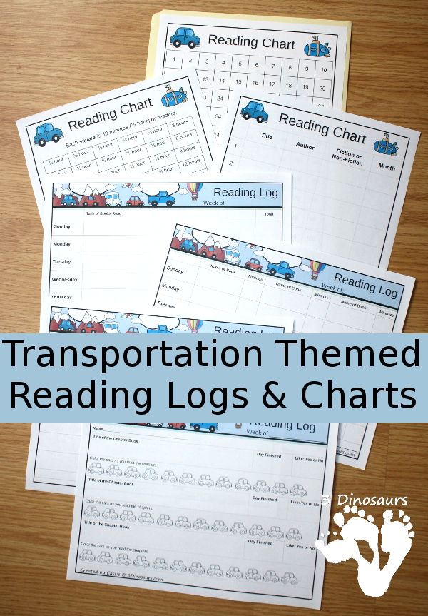 Free Zooming Fun Transportation Reading Chart Printables - weekly charts, 100 charts and minutes charts - 3Dinosaurs.com