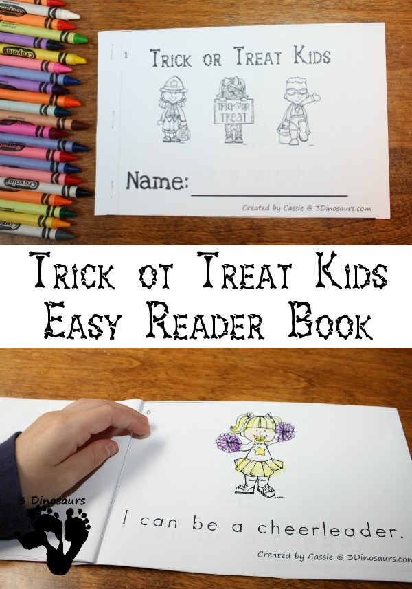 FREE Trick or Treat Kids Easy Reader Book - 10 page book for prek or Kindergarten - 3Dinosaurs.com