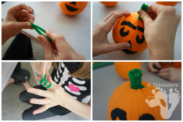 Fun to Make Model Magic Pumpkins - fun hands-on craft to make for the book 5 Little Pumpkins - 3Dinosaurs.com