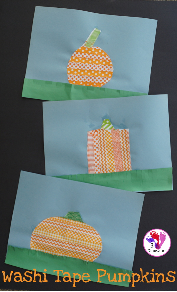 Fun Fine Motor Craft: Washi Tape Pumpkins - easy to make fine motor craft for fall - 3Dinosaurs.com