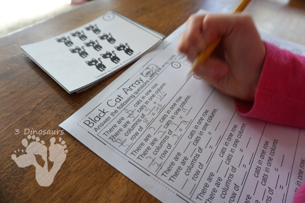 Free Black Cat Themed Array Cards with Matching Worksheets - 12 cards with 5 matching worksheets to use with them - 3Dinosaurs.com #arrays #mathforkids #thirdgrade #blackcatthemed #freeprintable #halloween