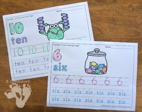 No-Prep Candy Jar & Candy Monster Themed Number Color and Trace - easy no-prep printables with a fun candy theme 44 pages with two options for the numbers tracing or writing $ - 3Dinosaurs.com #noprepprintable #candyprintables #numbersforkids