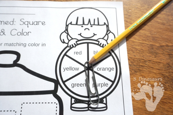 Free Candy Shape Spin, Trace & Color - with 8 shapes in the jars in a no-prep printable for kids. - 3Dinosaurs.com #freeprintable #finemotor #shapes #preschool #kinder