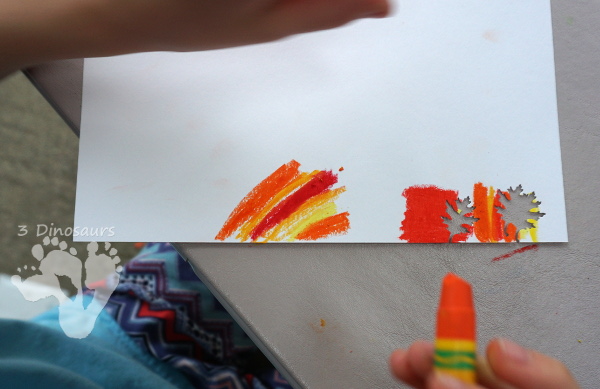 Fall Leaf Themed Wreath - fun wreath that kids can make with oil pastels and leaf punches - 3Dinosaurs.com 