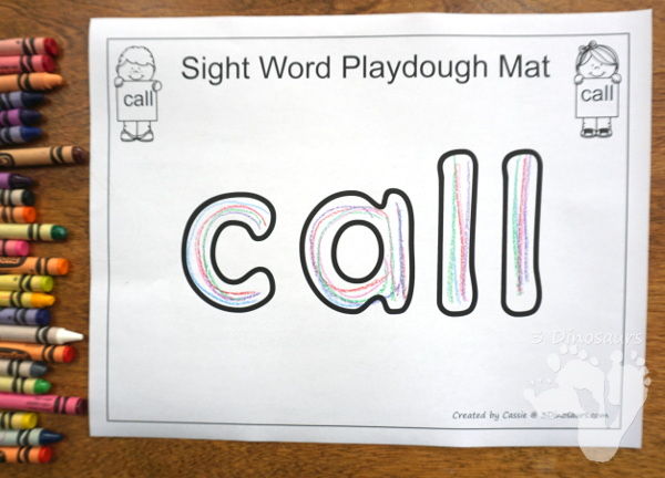 Free Romping & Roaring Second Grade Sight Words: call, cold, does, don't 6 pages of printables for each word - 3Dinosaurs.com