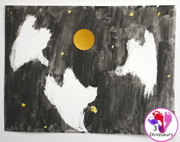 Ghosts In the Sky Oil Pastel & Watercolor - a fun Halloween Themed watercolor and oil pastels for an easy painting activity. - 3Dinosaurs.com