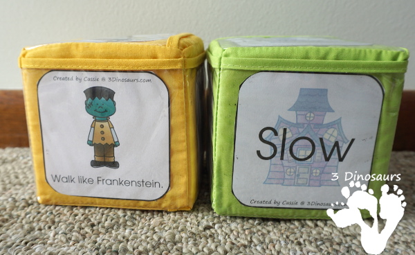 Free Halloween Themed Gross Motor Dice - 3Dinosaurs.com #printablesforkids  #freeprintable #3dinosaurs #grossmotor #grossmotordice #3dinosaurs 