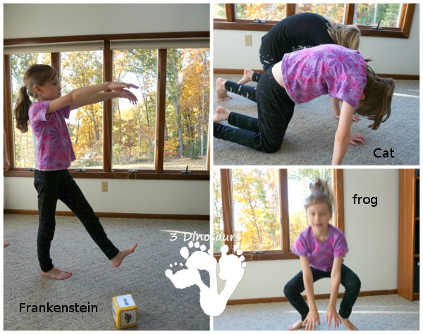 Free Halloween Themed Gross Motor Dice - 3Dinosaurs.com #printablesforkids  #freeprintable #3dinosaurs #grossmotor #grossmotordice #3dinosaurs 