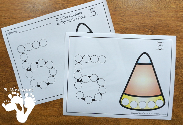 Halloween Themed Dot the Number & Count the Dot: Candy Corn, Spider Webs and Crescent Moon - numbers 0 to 20 with dot marker activities for kids to work on numbers and counting with Halloween themes - 3Dinosaurs.com