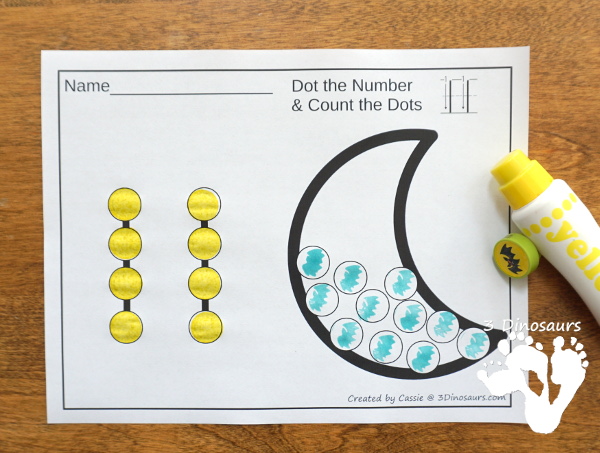 Halloween Themed Dot the Number & Count the Dot: Candy Corn, Spider Webs and Crescent Moon - numbers 0 to 20 with dot marker activities for kids to work on numbers and counting with Halloween themes - 3Dinosaurs.com