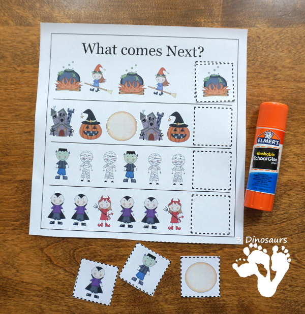 Free Halloween Pack For Tot, Preschool, PreK & Kindergarten - fun printables with a mix of activities with cards, puzzles, hands-on activities and more with a fun Halloween theme that can be used with the book There was an Old Lady who Swallowed a Bat Over 110 pages - 3Dinosaurs.com