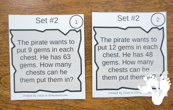 Free Pirate Treasure Division Sorting Task Cards - 2 sets of cards with a recording sheet and sorting mat for hands-on learning - 3Dinosaurs.com #printablesforkids  #freeprintable #3dinosaurs #piratesforkids #division #magictreehouse