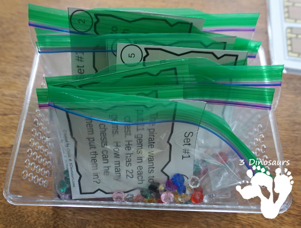 Free Pirate Treasure Division Sorting Task Cards - 2 sets of cards with a recording sheet and sorting mat for hands-on learning - 3Dinosaurs.com #printablesforkids  #freeprintable #3dinosaurs #piratesforkids #division #magictreehouse