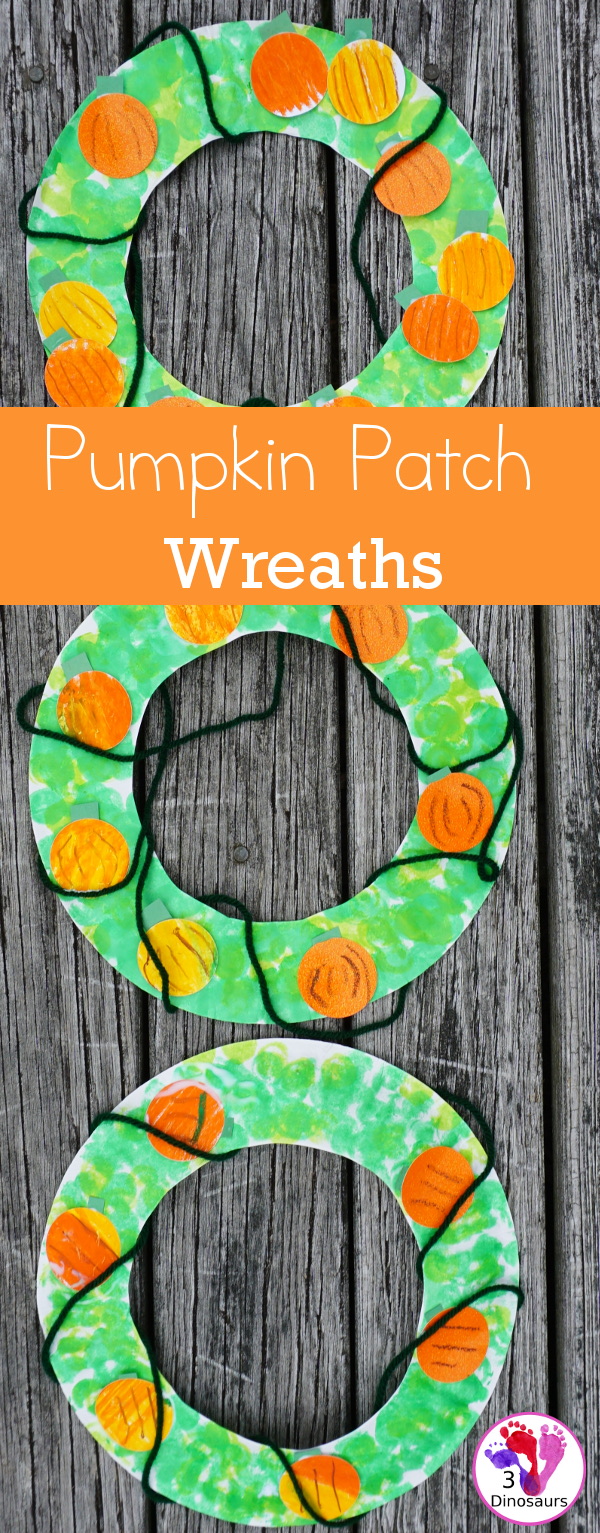 Pumpkin Patch Themed Wreath - easy to make and great for the fall pumpkin wreath - 3Dinosaurs.com
