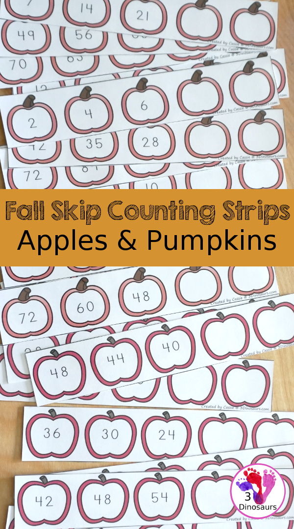 Free Fall Themed Skip Counting Strips: Apples & Pumpkins - two sets of skip counting strips for numbers 1 to 12 with two forward and two backward  - 3Dinosaurs.com