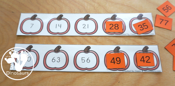 Free Fall Themed Skip Counting Strips: Apples & Pumpkins - two sets of skip counting strips for numbers 1 to 12 with two forward and two backward  - 3Dinosaurs.com