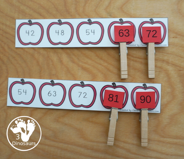 Free Fall Themed Skip Counting Strips: Apples & Pumpkins - two sets of skip counting strips for numbers 1 to 12 with two forward and two backward  - 3Dinosaurs.com