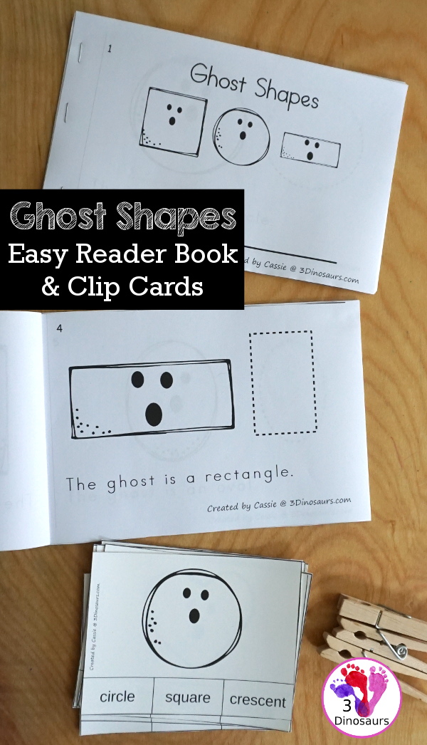 FREE Ghost Shapes Easy Reader Book & Clip cards - 9 fun shapes for kids to read, trace and clip with a fun Ghost theme for Halloween - 3Dinosaurs.com