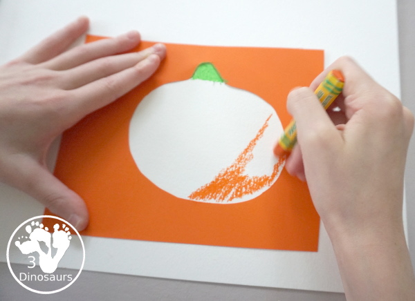 Jack-O-Lantern Patch Oil Pastel and Watercolor - a fun mixed art project for kids to do for Halloween! - 3Dinosaurs.com