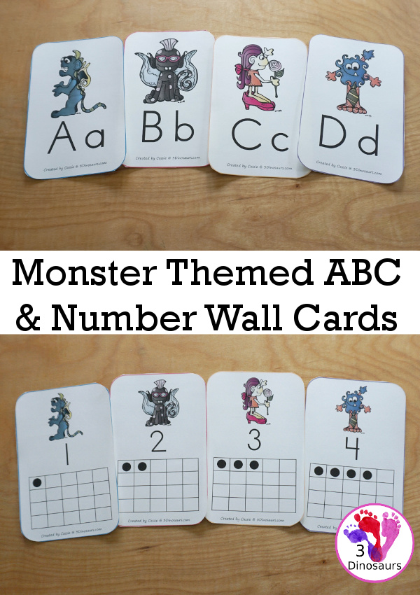 Free Monster ABC & Number Wall Cards - numbers 0 to 20 and all 26 letters of the alphabet - 3Dinosaurs.com