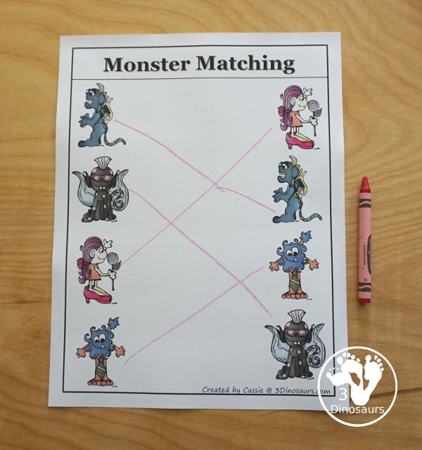 Free Monster Tot Pack - fun monster printables that have preschool and tot age printables for kids to do with puzzles, matching, no-prep pages and more - 3Dinosaurs.com