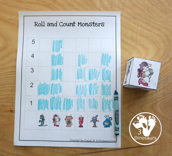 Free Monster Pack - fun monster printables that have preK to kindergarten age printables for kids to do with puzzles, matching, no-prep pages and more - 3Dinosaurs.com