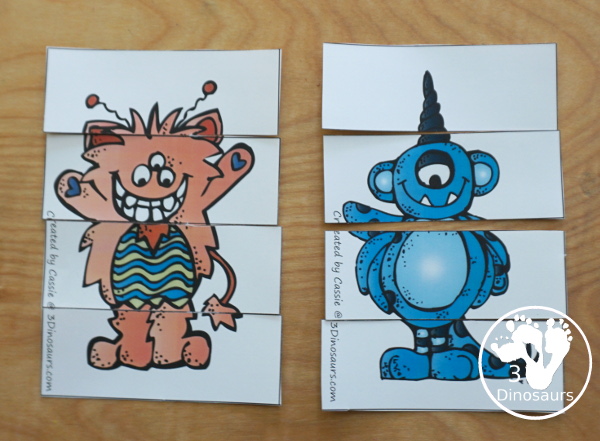 Free Monster Pack - fun monster printables that have preK to kindergarten age printables for kids to do with puzzles, matching, no-prep pages and more - 3Dinosaurs.com