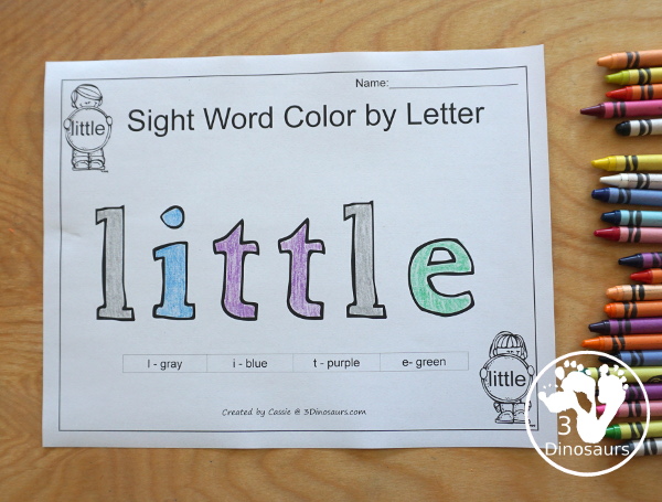 Romping & Roaring Preprimer Sight Words - is a fun sight word color by letter with code for kids to use - 3Dinosaurs.com