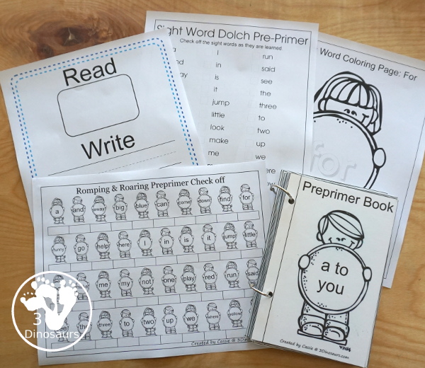 Romping & Roaring Preprimer Sight Words - 3Dinosaurs.com
